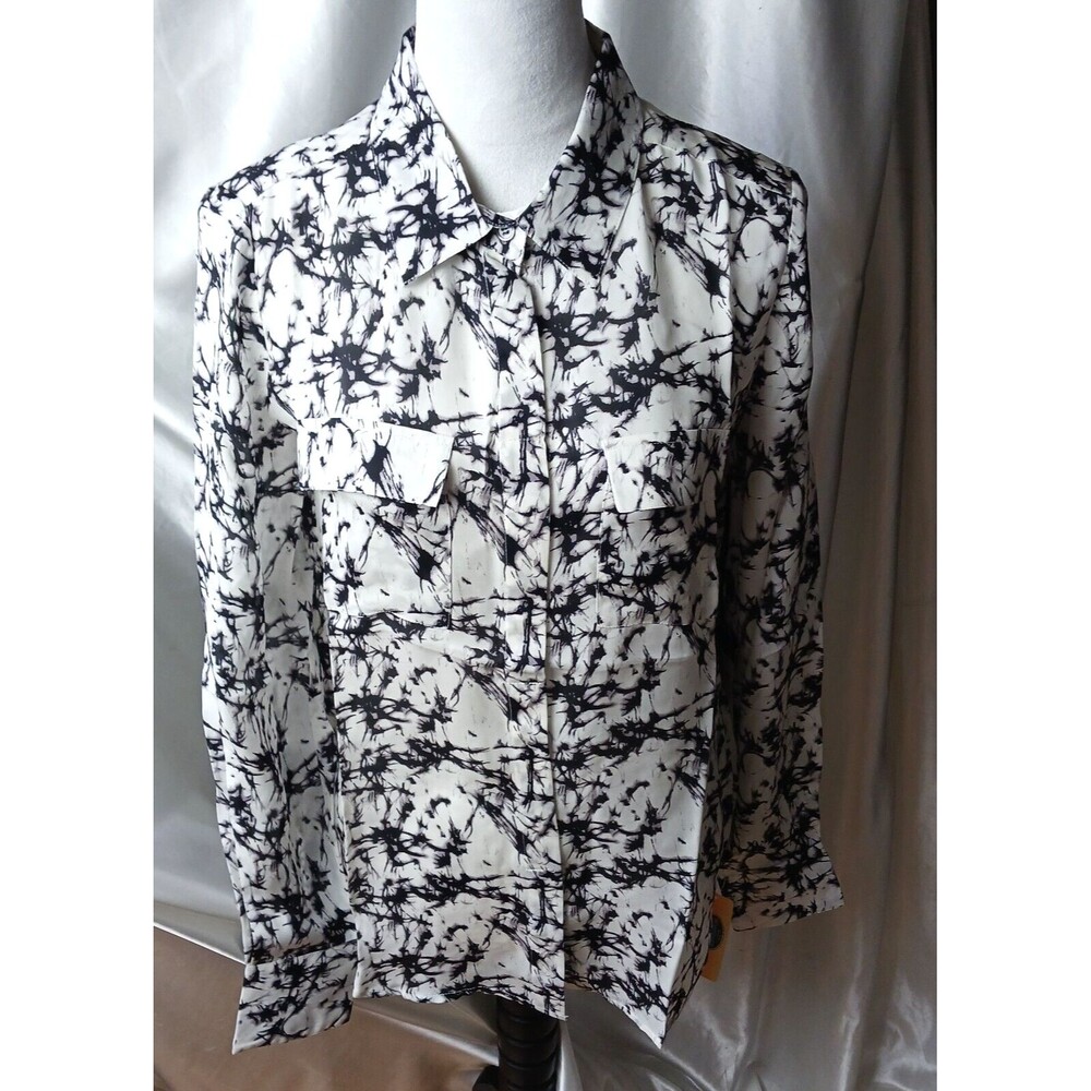 2OH Threads Women's Sheer Black & White Sheer Button Up Silk Shirt Size S ($159)